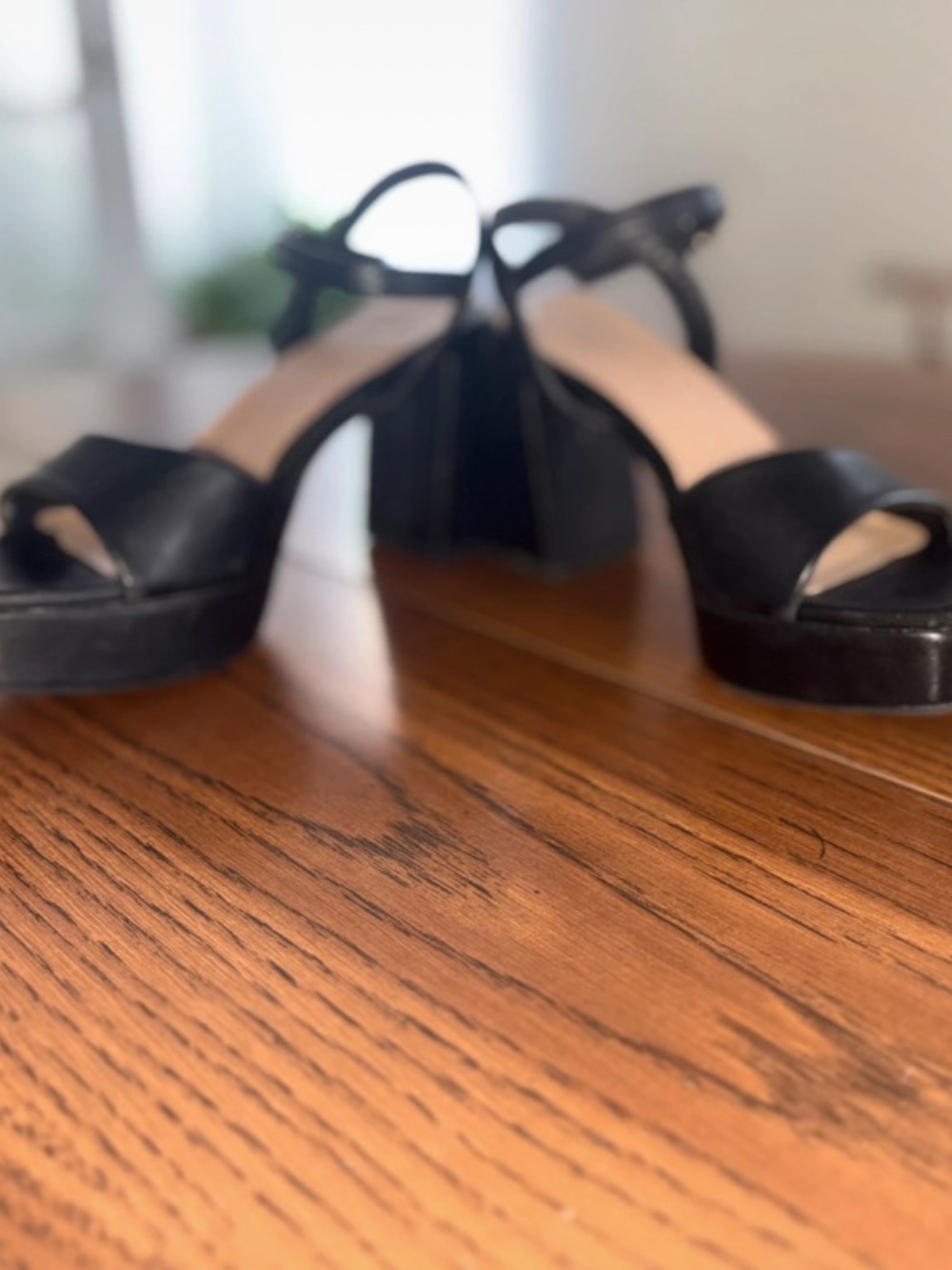 Black Platform Block Heel Sandals with Ankle Strap - Picture 3 of 6